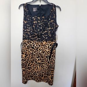 Muse black lace and leopard print dress NWT 14